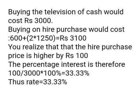A TV stand is sold for Rs.3.000 cash or cash down payment of Rs 600 ...
