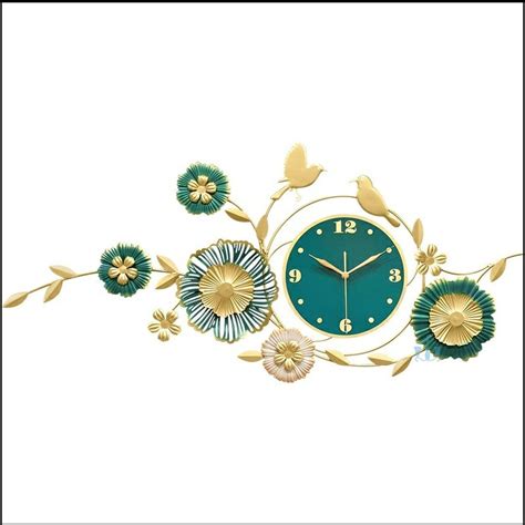 Mesmerizing Green Flowers And Birds Wall Clock