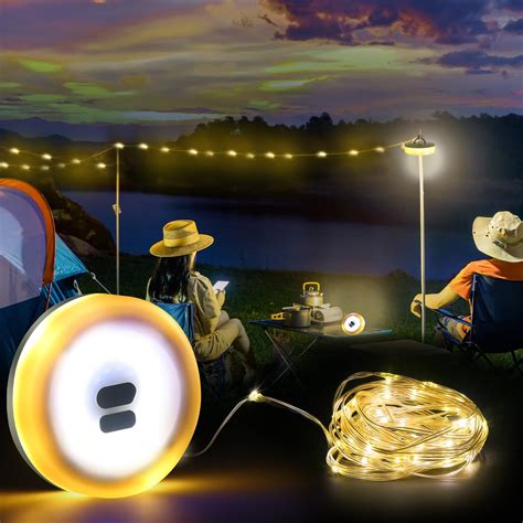 Aramzny Outdoor Stowable String Lights, Camping String Lights Reel ...