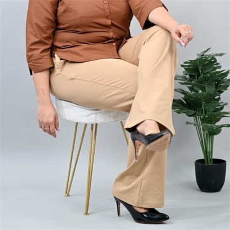 Beige plus size bootcut flare pants & trousers for women 5xl to 12xl