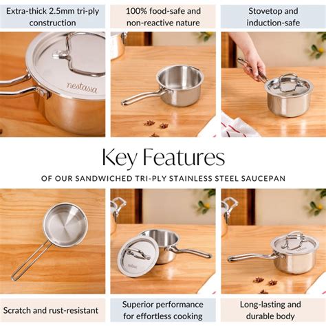 Sandwiched Tri Ply Stainless Steel Saucepan 1100ml Online - Premium ...