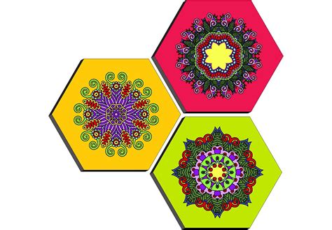 SAF paintings Set of 3 Hexagon Rangoli modern art MDF Board UV Textured ...