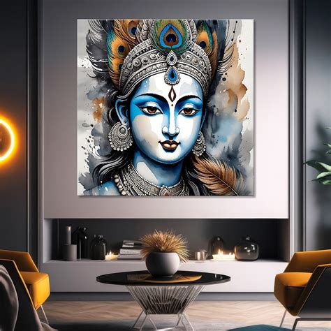 Krishna with grey and brown textured oil Canvas Painting 24X24- Design ...
