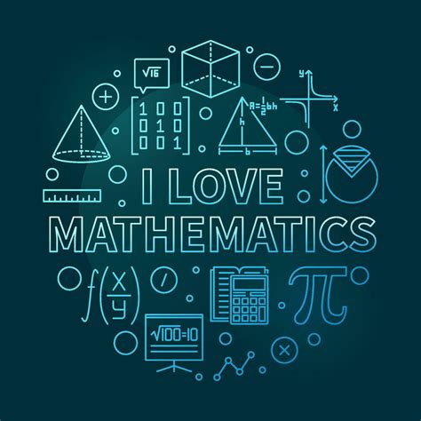 I Love Mathematics concept vector thin line round colored banner ...