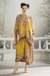 Buy Yellow Silk Round Neck Collete Asymmetric Kaftan Top And Draped ...