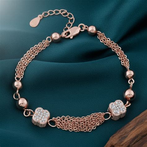 Flower Shape Beads Connected with Multi Layer Chains - Rose Gold – Myne