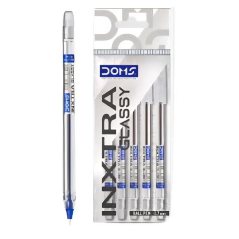 Doms Inxtra Glassy 0.7mm Ballpen-Pack Of 5 Pens | Blue Ink| Transparent ...