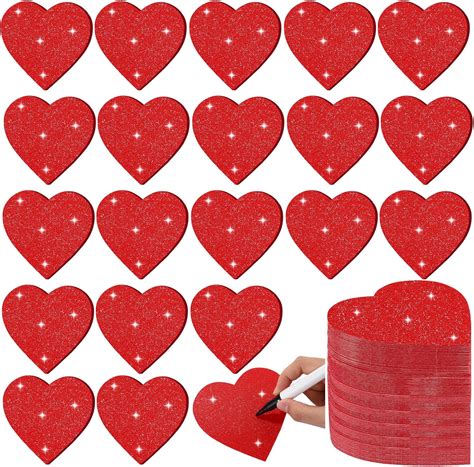 Amazon.com: Ctosree 300 Pcs Glitter Paper Heart Cutouts 4 Inch Heart Shaped Cards Red Heart ...