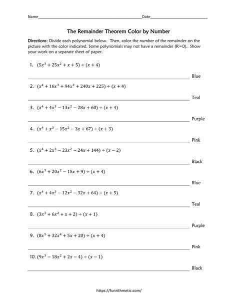 Image result for Remainder Theorem Worksheet