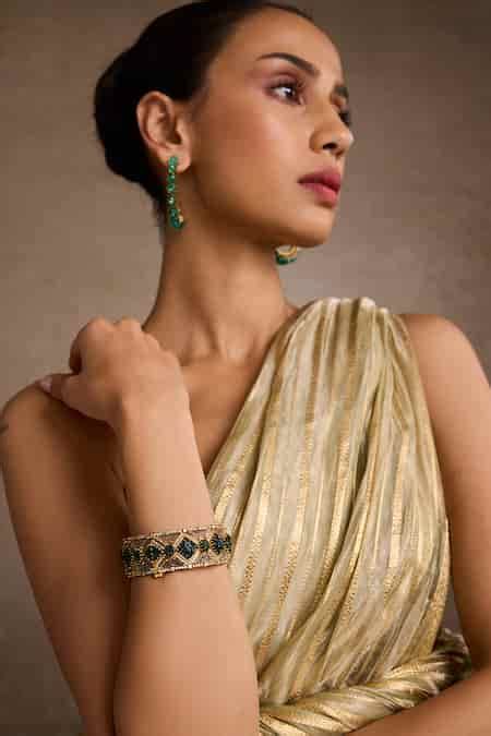 Buy Tarun Tahiliani Emerald Melon Silver Bangle Online | Aza Fashion.