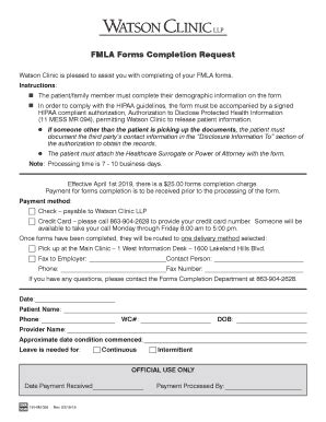 Fillable Online FMLA Forms Completion Request - Watson Clinic Fax Email ...
