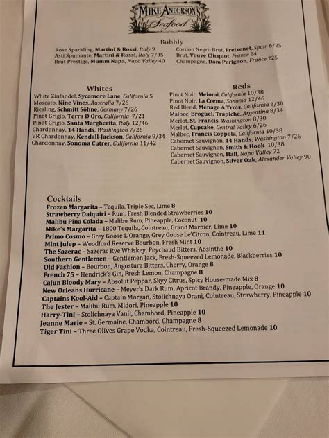 Menu at Mike Anderson's - Gonzales restaurant, Gonzales