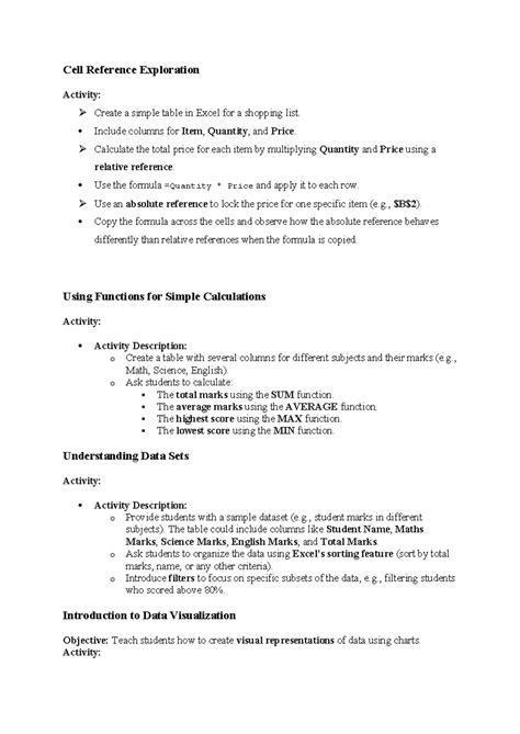 Class 8 Activity: Excel Table & Data Visualization Techniques - Studocu