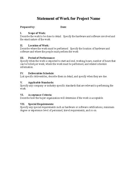 Image result for Project Management Statement of Work Example