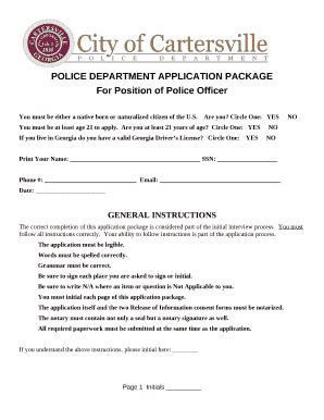 For Position of Police Officer Doc Template | pdfFiller