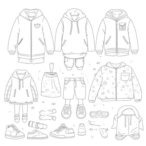 Line Drawing For Children Clothing And Shoes Outline Sketch Vector ...
