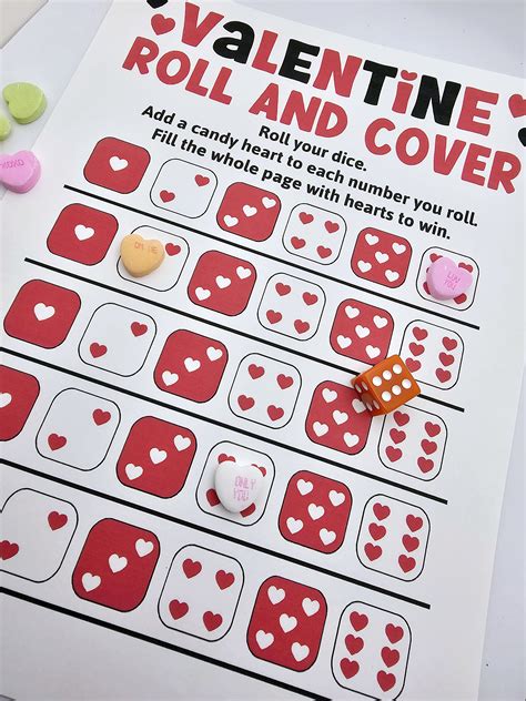 Valentine Printable Card Dice Game Roll and Cover Valentine's Day Dice ...