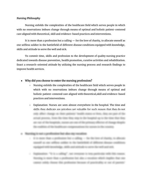 SOLUTION: Nursing philosophy sample - Studypool