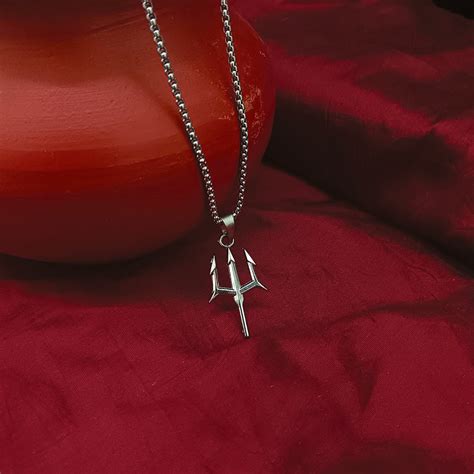 JewelMaze Silver Plated Trishul Chain Pendant for Men