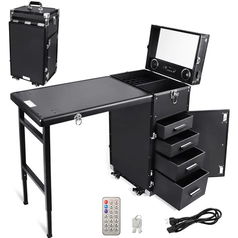 Lorvain Rolling Manicure Table Nail Desk Makeup Train Case Workstation ...