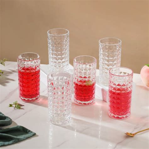 Starcut Textured Large Drinkware Glass Set of 6 250 ml | Nestasia