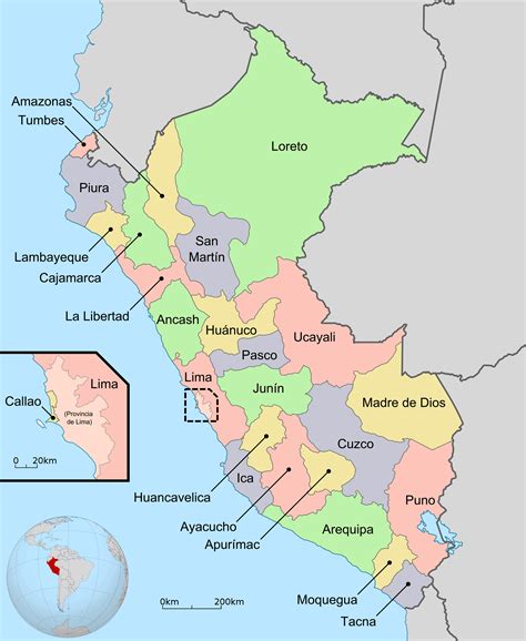 Large detailed regions and departments map of Peru. Peru large detailed regions and departments ...