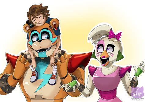 freddy fazbear, glamrock freddy, gregory, chica, and glamrock chica ...