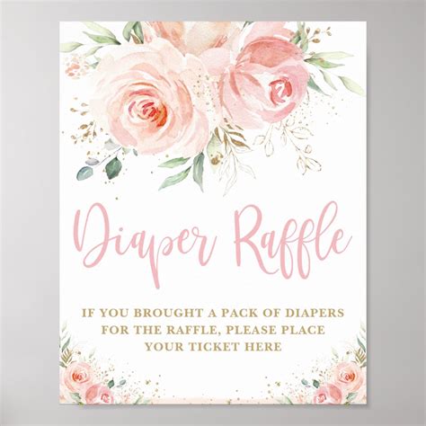 Blush Pink Floral Diaper Raffle Baby Shower Sign | Zazzle