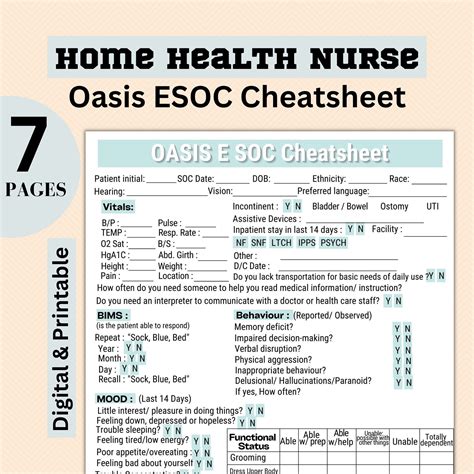 OASIS E SOC Cheatsheet, Oasis Start of Care Cheat Sheet for the Home ...