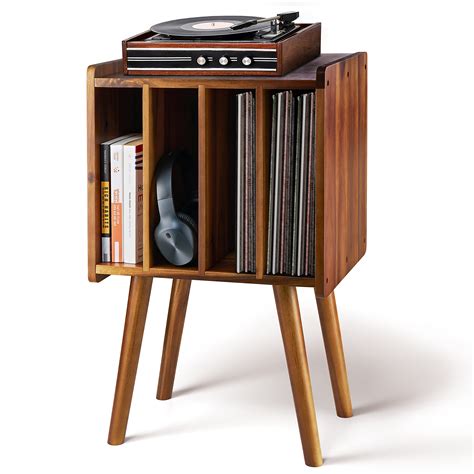 2BHOME Wooden Record Player Stand, Vinyl Storage Holder Table with 4 ...