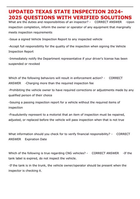 UPDATED TEXAS STATE INSPECTION QUESTIONS WITH VERIFIED SOLUTIONS ...