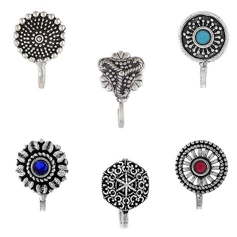 Buy Om Jewells silver Alloy Oxidised Nose pin Jewellery for women's ...