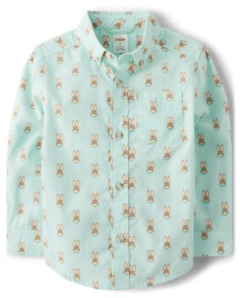 Boys Long Sleeve Bunny Print Poplin Button Up Shirt - Signs of Spring ...