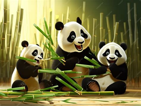 Premium Photo | A cartoon of pandas eating bamboo.