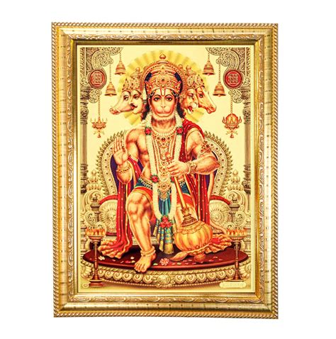 Hawai Gold Plated Panchmukhi Hanuman Bajrang Bali Photo with Engineered ...