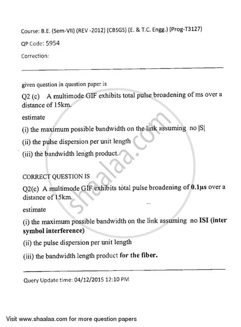 Optical Communication and Networks 2015-2016 BE Electronics and ...