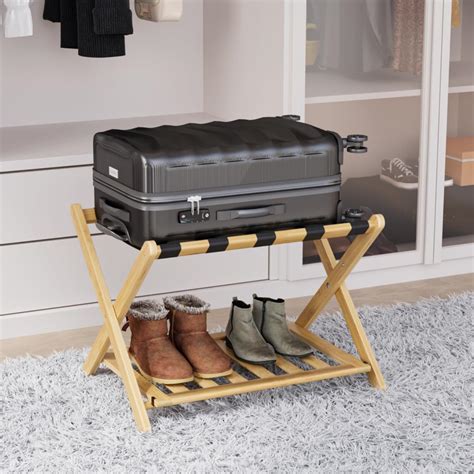 White Shelf VASMIA Luggage Rack, Folding Suitcase Stand With Small Suitcase