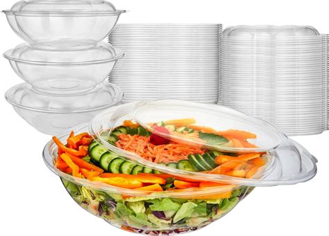 Stock Your Home 64oz Clear Plastic Salad Bowls with Lids Disposable (10 ...
