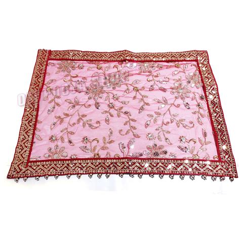 Red Flora Embroidery Chunari with Velvet Border