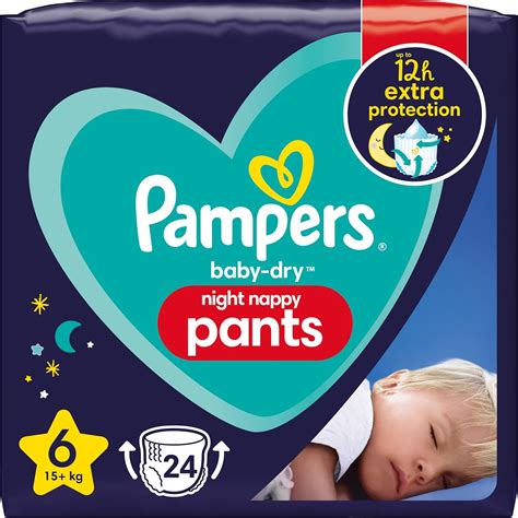 Pampers Baby-Dry Night Nappy Pants Size 6, 24 Night Nappies, 15kg ...