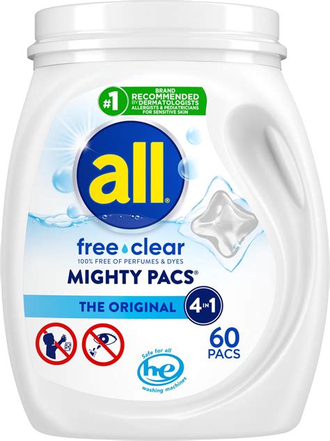 Amazon.com: All Mighty Pacs Laundry Detergent, Free Clear for Sensitive ...