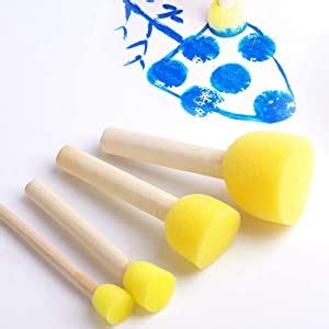 Qatalitic 5 Pcs Round Stencil Yellow Sponge Dabber, Wooden Handle Foam ...