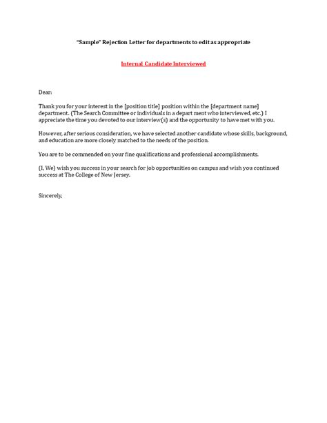 Applicant Rejection Letter After Interview | Templates at ...