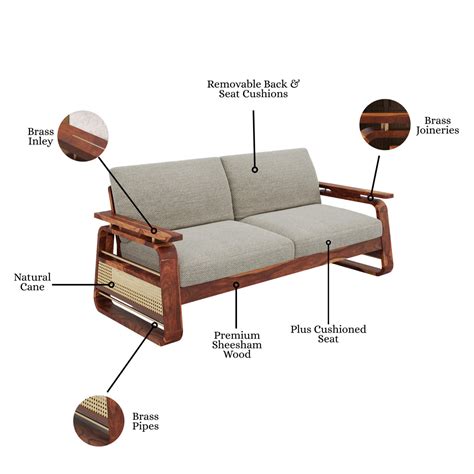 Wooden Sofa Set 3 Seater with Rattan Design in Honey Finish – DIMARVA