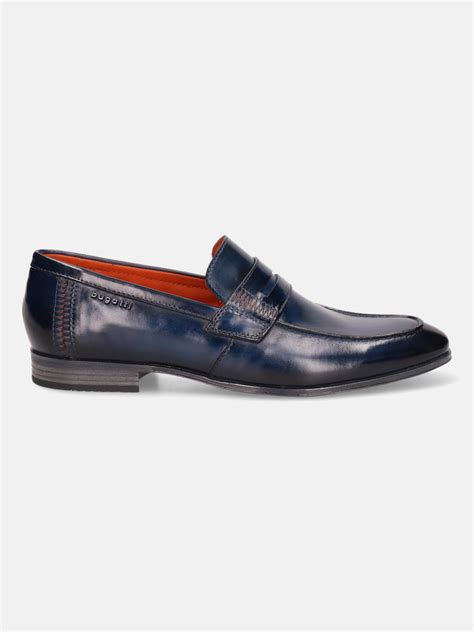 bugatti Blue Premium Leather Loafers – bugatti Shoes India