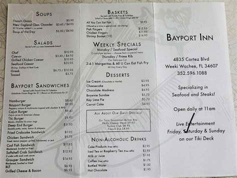 Menu at Bayport Inn pub & bar, Bayport, Cortez Blvd