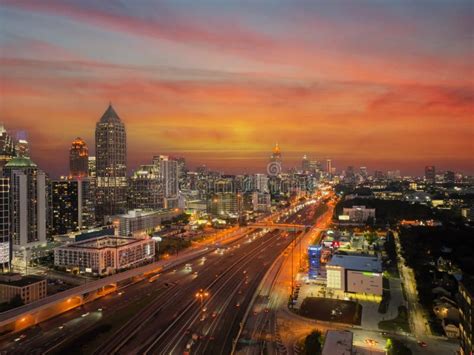Sunset of Midtown Atlanta Georgia with Night Lights Stock Photo - Image ...