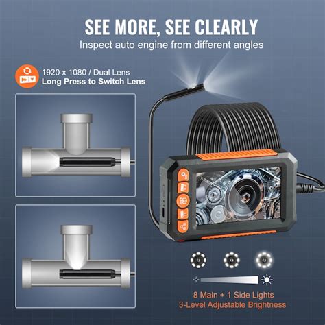 VEVOR Endoscope Camera with Light Dual Lens Industrial Borescope 4.3in ...