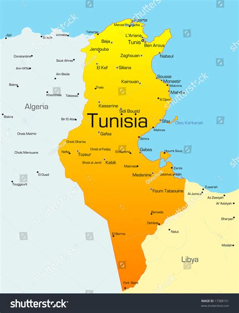 Abstract Vector Color Map Of Tunisia Country - 17388151 : Shutterstock