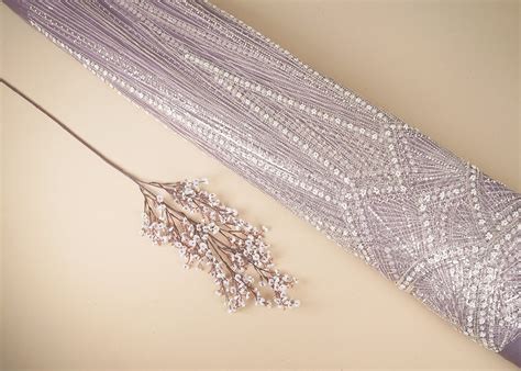 Lavender Net Fabric With Sequins, Beads & Border 22091
